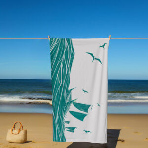 Teal Hoʻolauleʻa Beach Towel waʻa design