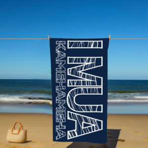 Imua Blue Hoʻolauleʻa Beach Towel design